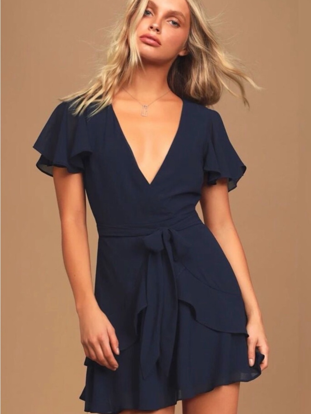 Lulu's Navy Ruffle Wrap Dress